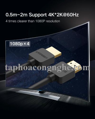 Ugreen 30822 0.5M màu Đen Cáp tín hiệu HDMI chuẩn 2.0 hỗ trợ phân giải 4K * 2K HD121 30030822